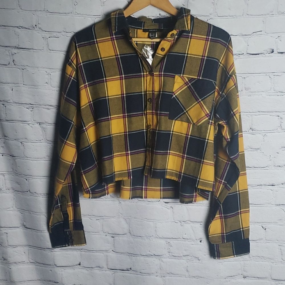 NWT Forever 21 Yellow Plaid Top